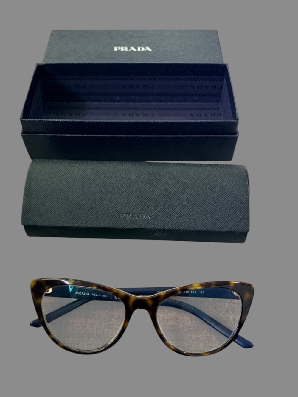 Prada VPR 05X Cat Eye Eyeglasses Tortoise Blue 53-18-140 Made in Italy Case - Picture 12 of 14